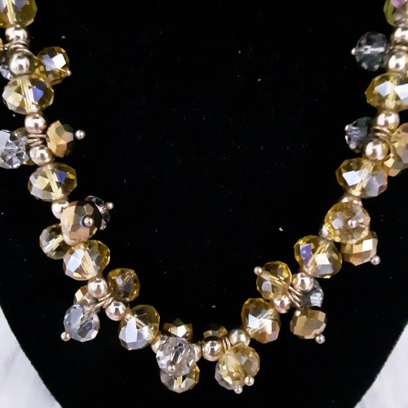 Aurora Borealis Yellow Amber Clear with Beads Cluster Necklace - Picture 7 of 8